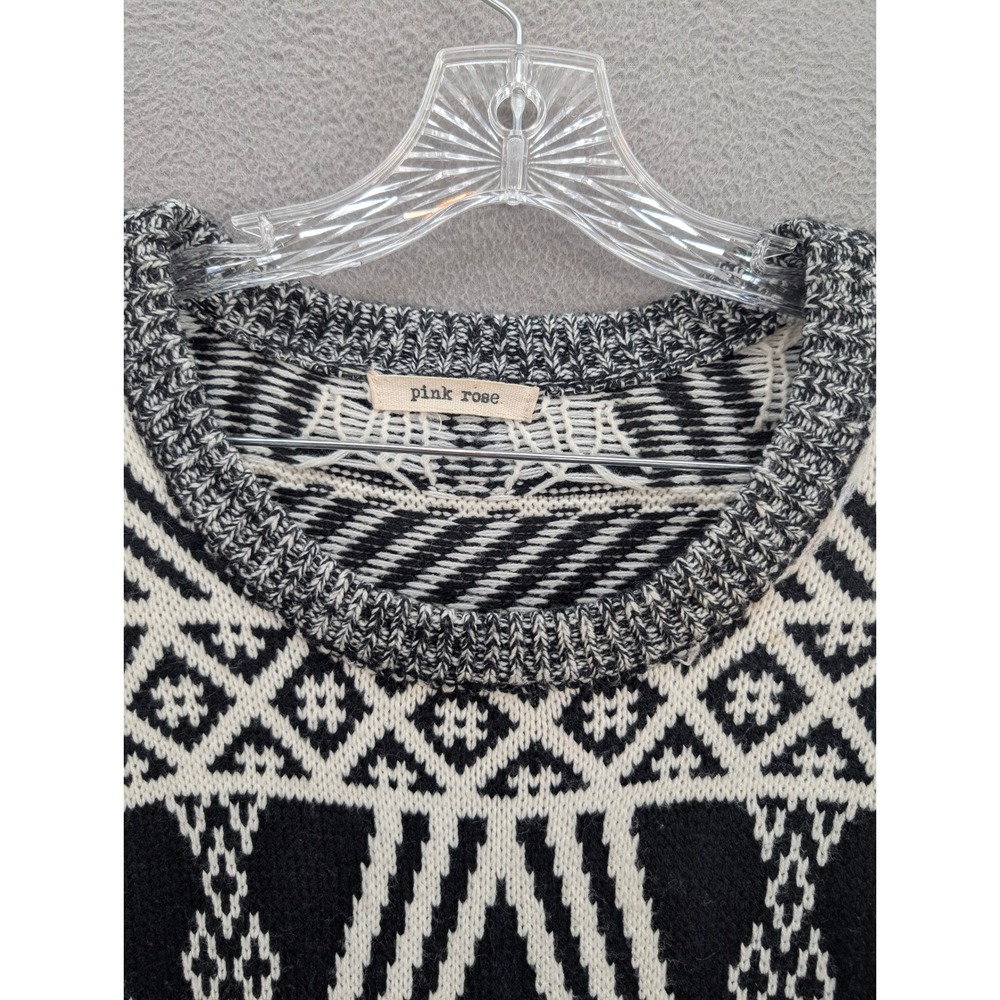 Pink Rose Black White‎ Geometric Tribal Knit Sweater Dress Women's L Long Sleeve - Picture 4 of 12
